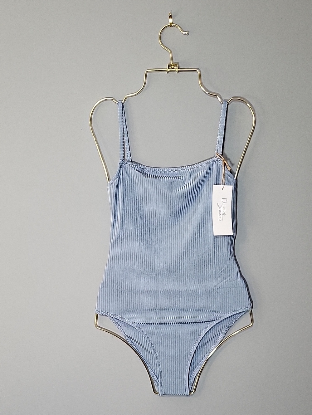 DESERT DREAMER Size Small Sky Blue Ribbed One-Piece Swimsuit